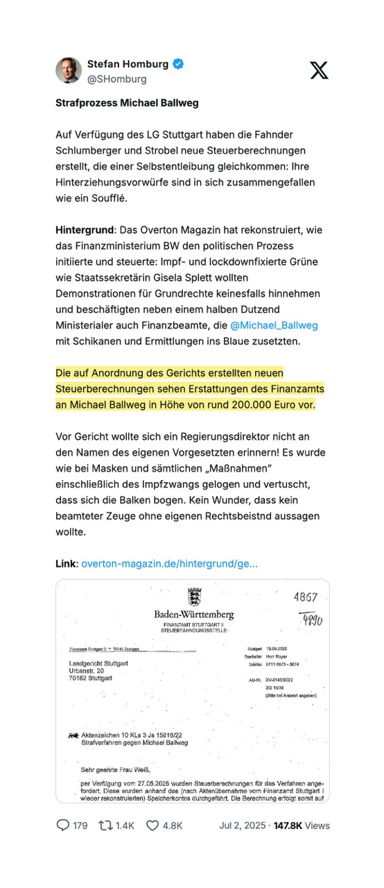 Auf Verfügung des LG Stuttgart haben die Fahnder Schlumberger und Strobel neue Steuerberechnungen erstellt, die einer Selbstentleibung gleichkommen: Ihre Hinterziehungsvorwürfe sind in sich zusammengefallen wie ein Soufflé.